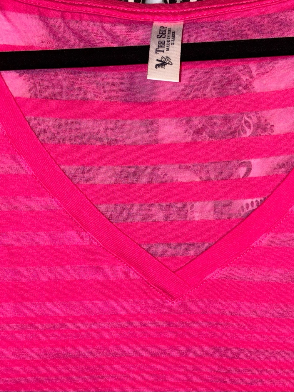 Vintage Victoria's Secret BURN•OUT Hot Pink Striped V-Neck Short Sleeve Tee - Picture 5 of 8